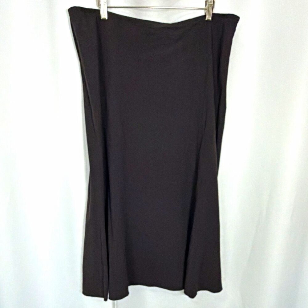 Eileen Fisher Black A-Line Midi Skirt L Knit Viscose Wool Stretch Zip